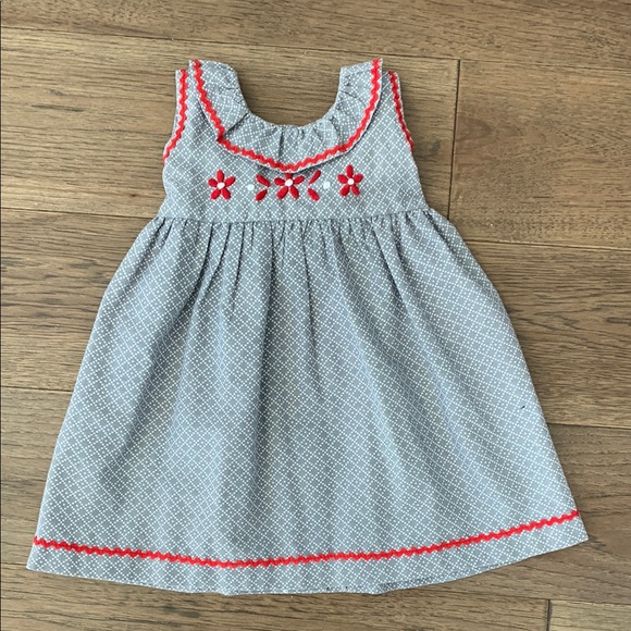 Gray and Red Pleated Ruffled Knee-Length Sundress - Picture 1 of 7